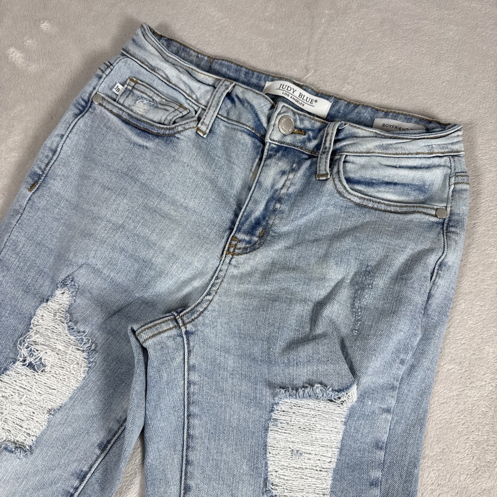 Judy Blue Jeans Women 1 25 Junior Blue Boyfriend Fit Light Wash Distressed Denim